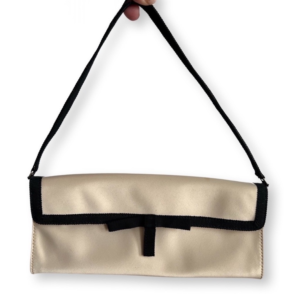 Banana Republic Satin Evening Bag Cream and Black with Grosgrain Ribbon